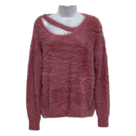 Ivory Rose Womens Size L Fuzzy Pink Asymmetrical Cutout Sweater Y2K Whimsygoth - Picture 1 of 12